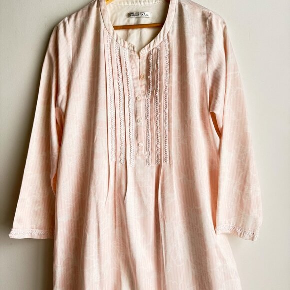 Oscar De la Renta Pink White Nightgown Long Sleeve M - Picture 4 of 11